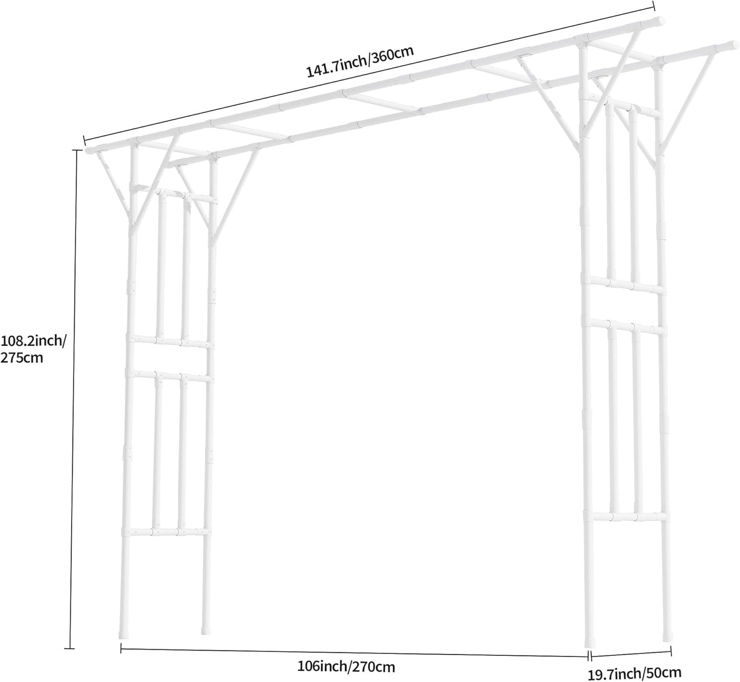 Flat Top Garden Arch Trellis 11FT x 9FT, Super Large Arbor Trellis for Climbing Plants Outdoor 141.7in x 108in x 19.7in, Metal Garden Frame for Backyard, Lawn, Archway, Wedding Decoration, Patio White