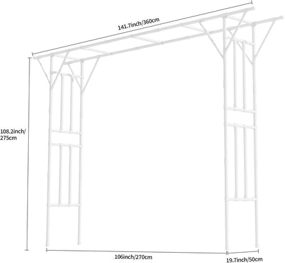 Flat Top Garden Arch Trellis 11FT x 9FT, Super Large Arbor Trellis for Climbing Plants Outdoor 141.7in x 108in x 19.7in, Metal Garden Frame for Backyard, Lawn, Archway, Wedding Decoration, Patio White