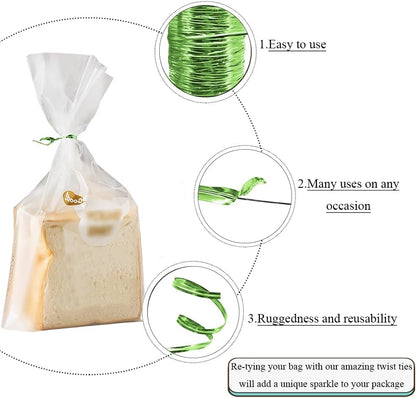 HAHIYO 350Yards/1050Feet/320M Green Metal Twist Ties for Bread Candy Coffee Plant Garden Cellophane Treat Bags Gift Wrapping Plastic Halloween Party Cake and Craft Projects