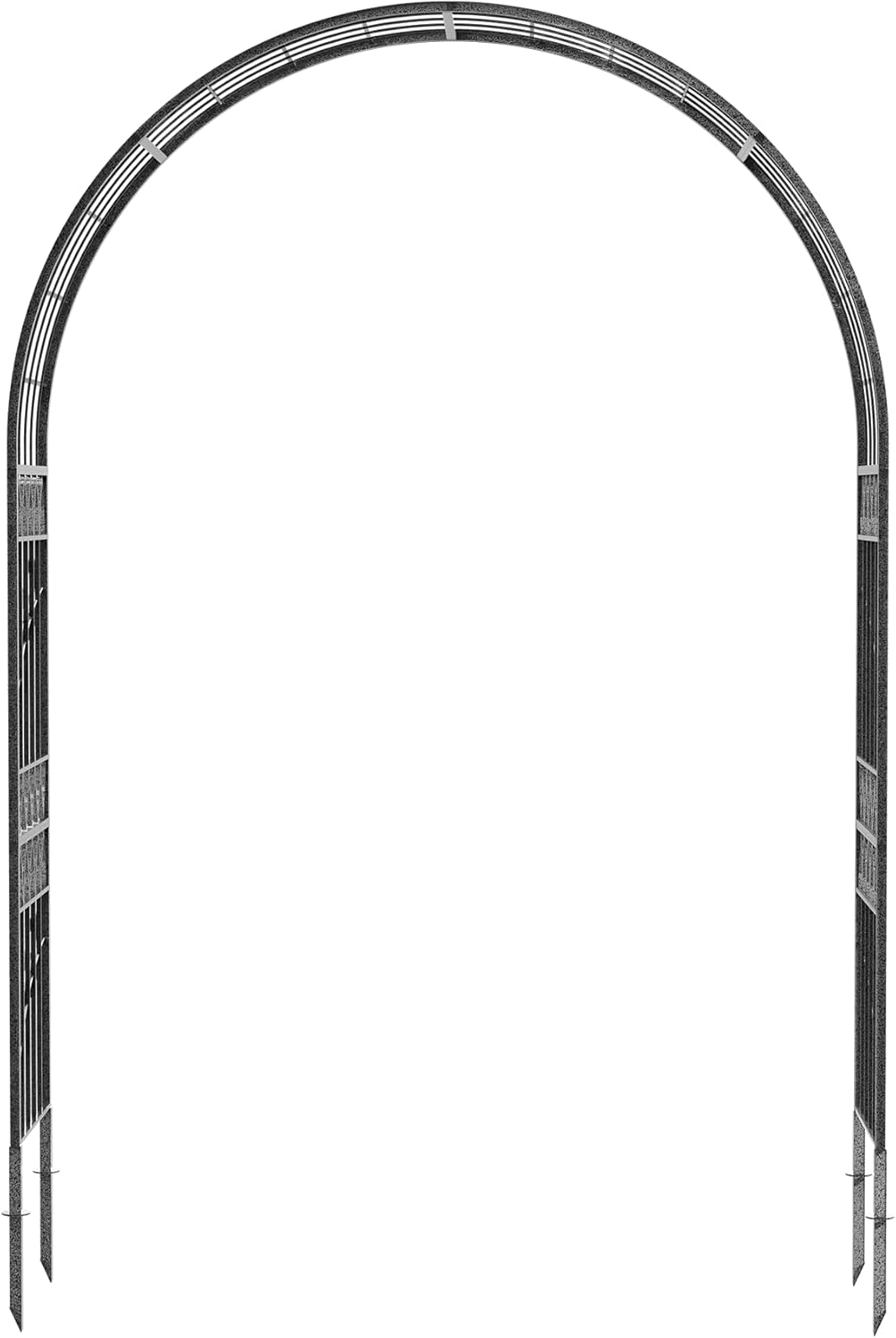Jardineer Leaf-Patterned Garden Arch Trellis, 70.9W x 104.3H x 20.5D inch, Metal Garden Arbor with Decorative Leaf Design, Rustproof with Extended Thick Ground Stakes (Silver)