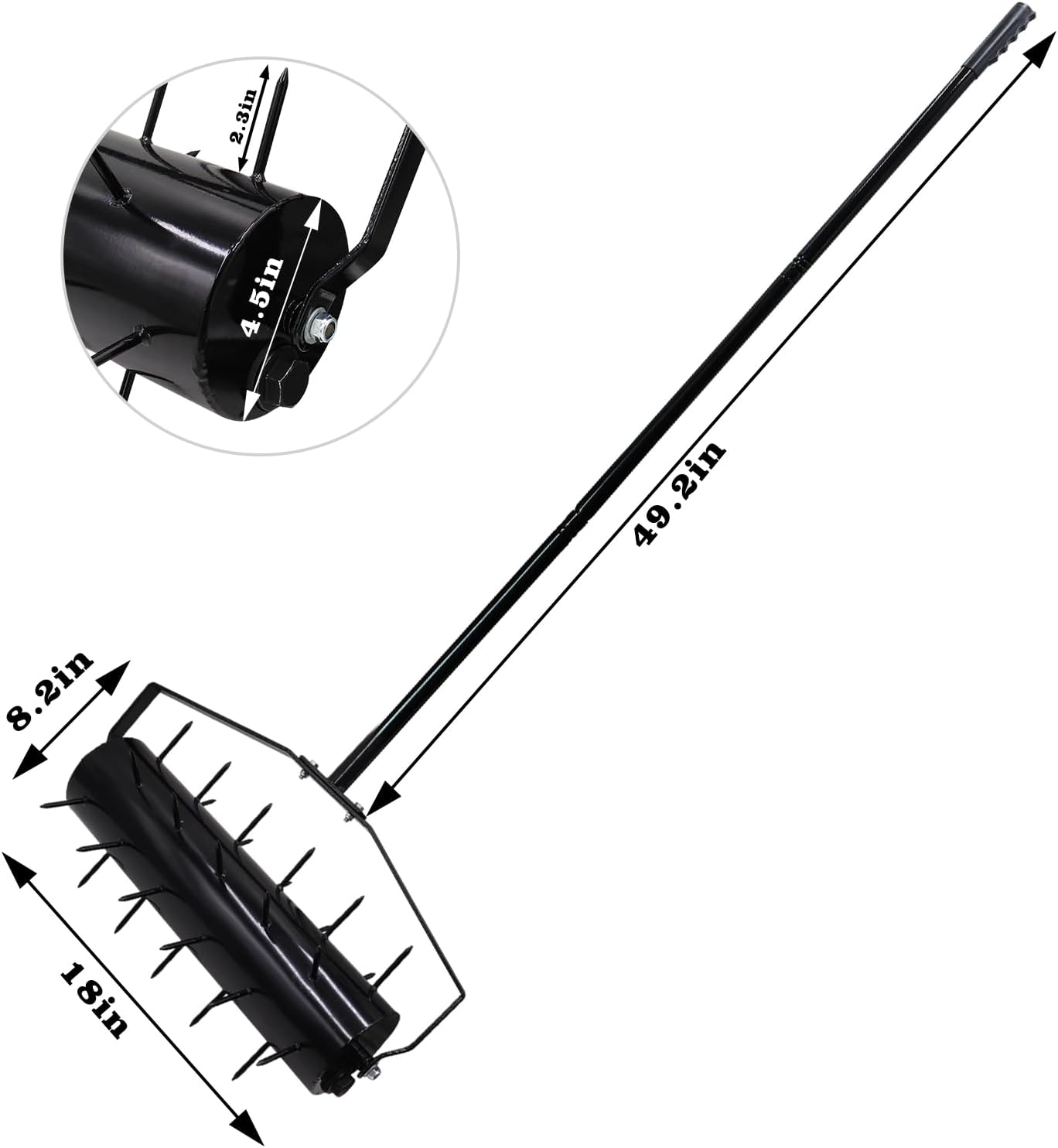 18 Inch Heavy Duty Rolling Lawn Aerator, Adjustable Weight Manual Roller Lawn Aerator Tool with Pre-Welded Spike, Hand Roller Soil Aerator for Garden Yard Lawn Grass Care with 49 Inch Steel Handle