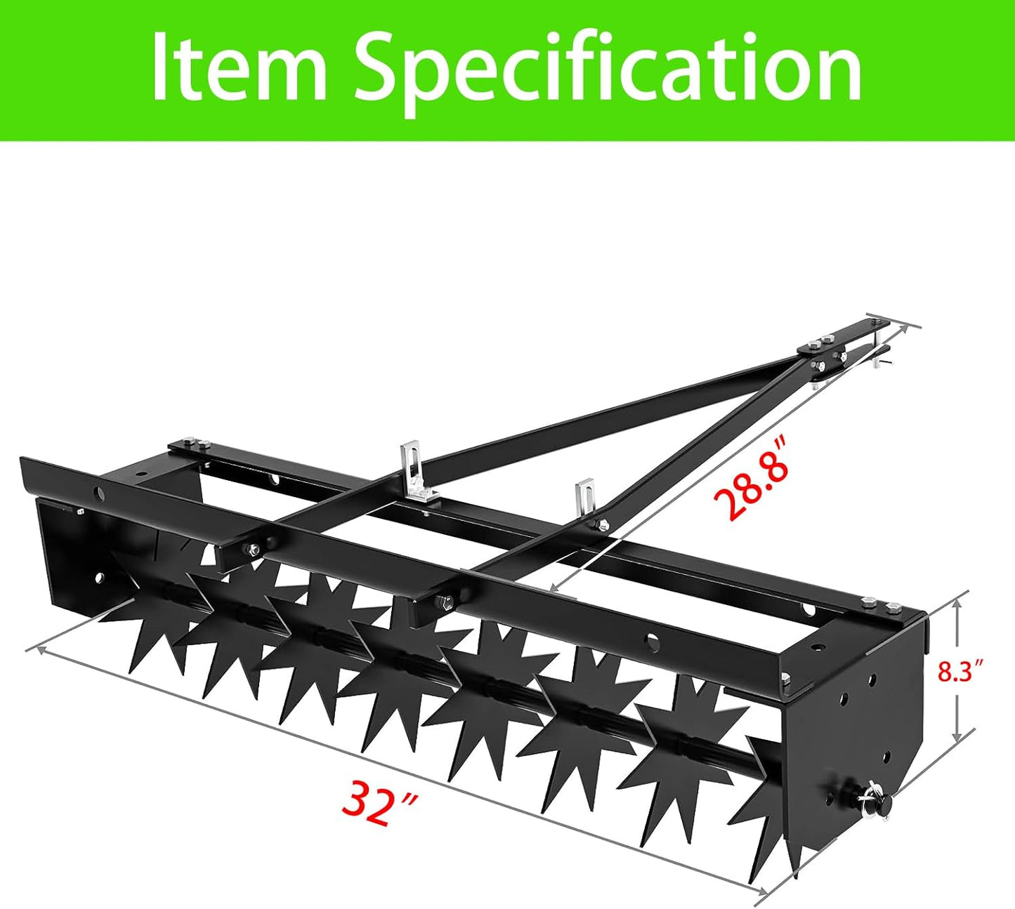 32" Rolling Lawn Aerators,Push Lawn Aerator Tool,Manual Tow Behind Aerator Tool Roller with 8 Spikes for Lawn,Yard Patio and Garden- Black