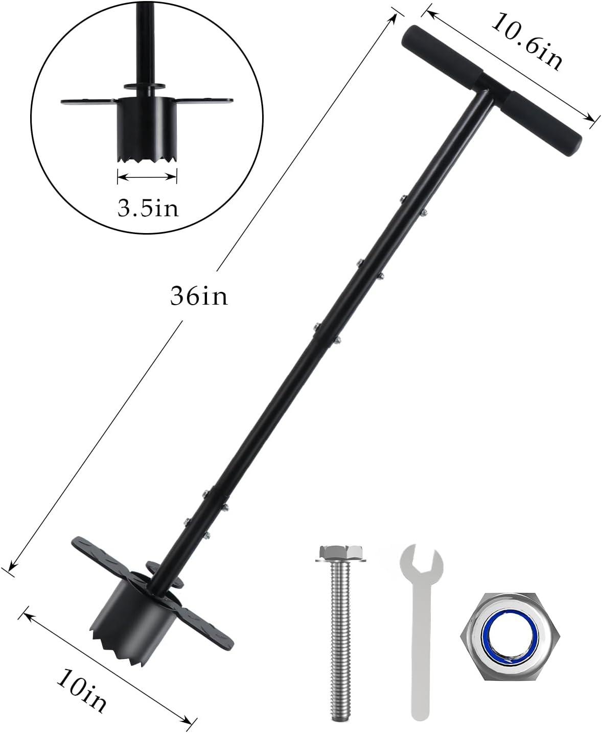 Bulb Planter Tool Long Handle, Grass Plugger Tool, Serrated Base Gardening Sod Plugger, Heavy Duty Bulb Planter Tool for Digging, Weeding, Soil Sampler, Transplanting, Sod Plugger