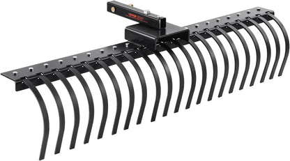 VEVOR Tow Behind Landscape Rake, 60" Tow Dethatcher with 21 Steel Coil Tines, Lawn Dethatcher Rake Attaches to 48" or 60" Toolbars and 3-Point Suspension Systems, for Leaves, Pine Needles, and Grass