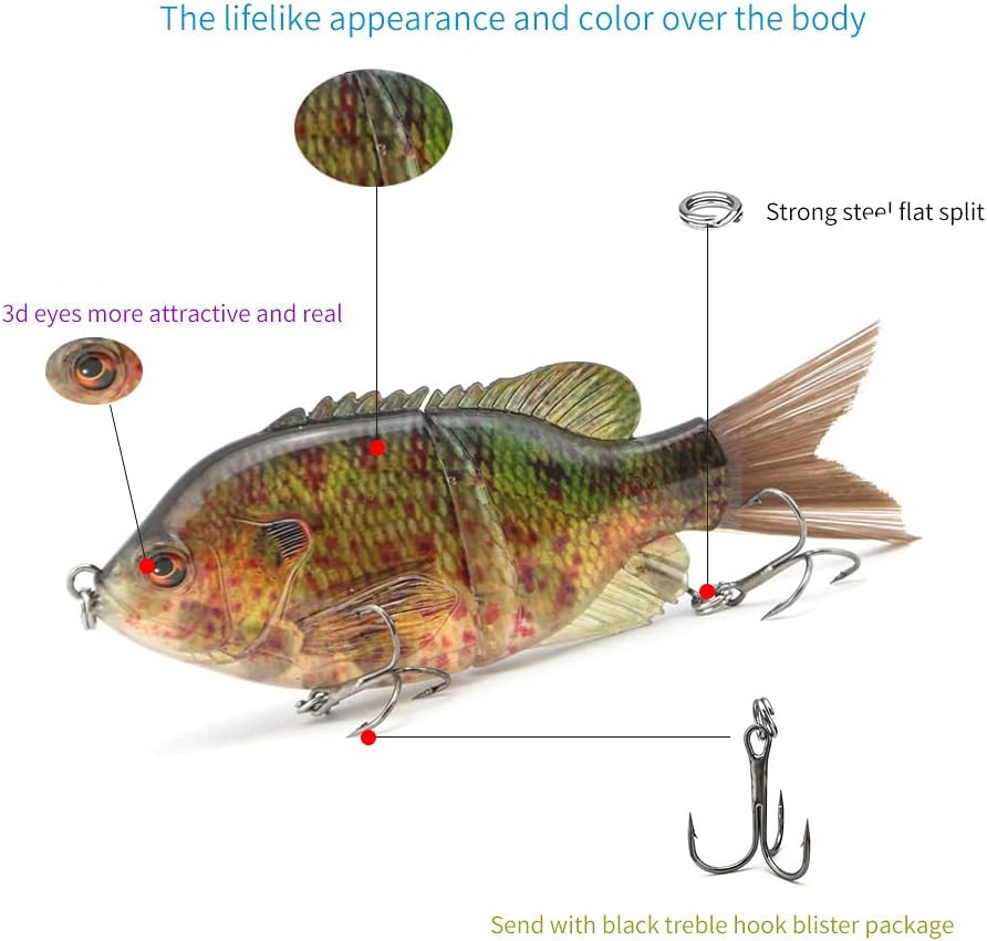 5.9in Multi Jointed Swimbait Fishing Lures Bait,2 Segment Big Giant Sinking Fishing Bass Lures,Crankbaits Swimbaits with Treble Hook