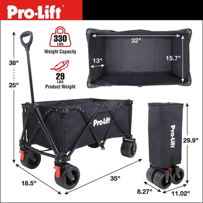 Pro-Lift Collapsible Folding Wagon– Beach Cart Large Capacity, Heavy Duty Folding Wagon Portable, for Outdoor Sports, Grocery, Camping, Shopping, Garden, Sports, Load up to 330LBS
