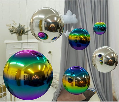 12 inch Diameter Gazing Ball,Rainbow Stainless Steel Polished Reflective Smooth Garden Sphere Globe Mirror,Colorful and Shiny Addition to Any Garden or Home
