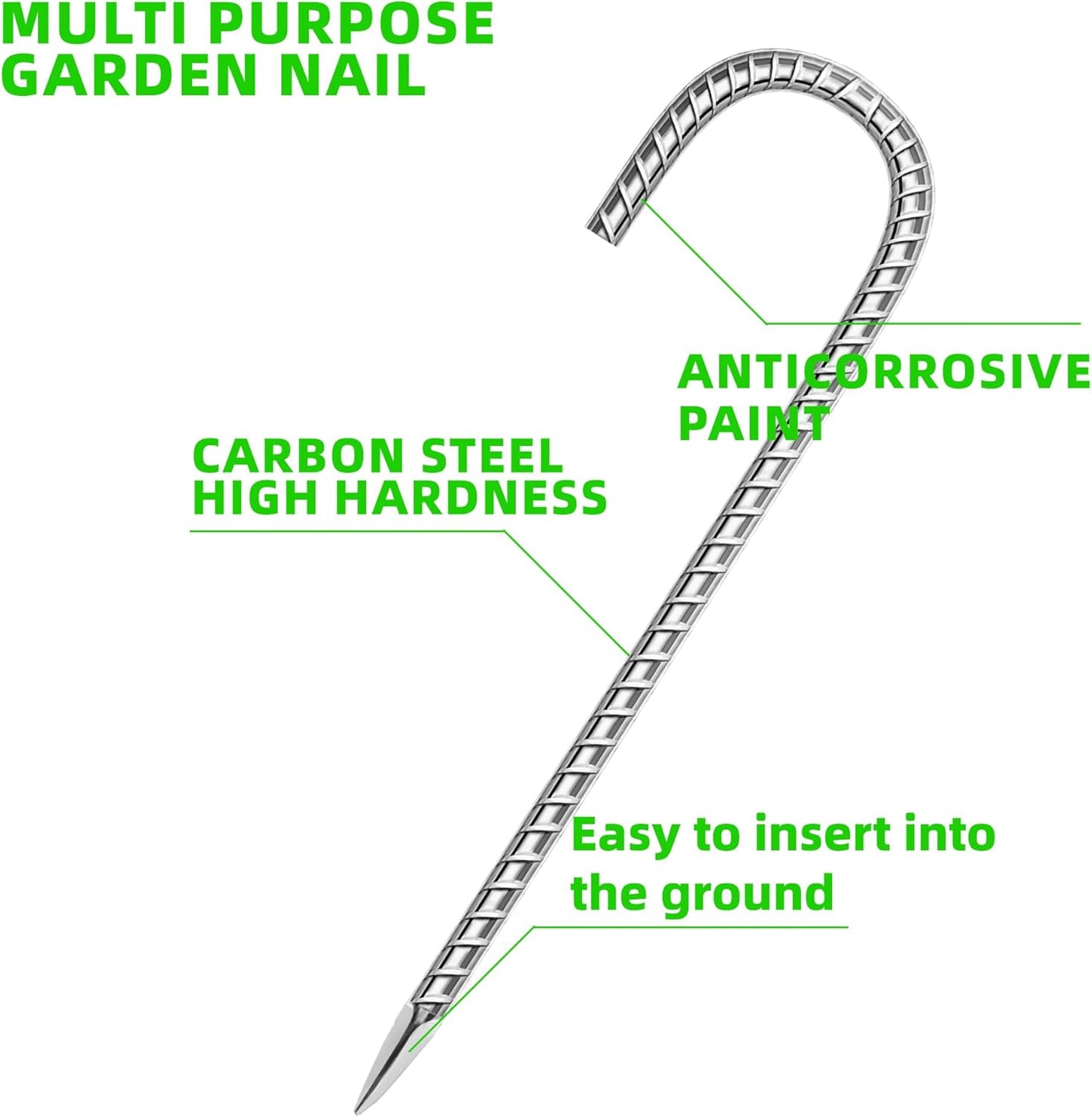 36 Pack Ground Garden Rebar Stakes Rebar 12 Inch Anti-Rust Galvanized Steel J Shape Hook Heavy Duty Ground Anchors for Tents, Position Kits,Fences, and Trampolines Landscape Fabric