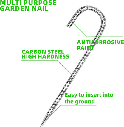 36 Pack Ground Garden Rebar Stakes Rebar 12 Inch Anti-Rust Galvanized Steel J Shape Hook Heavy Duty Ground Anchors for Tents, Position Kits,Fences, and Trampolines Landscape Fabric