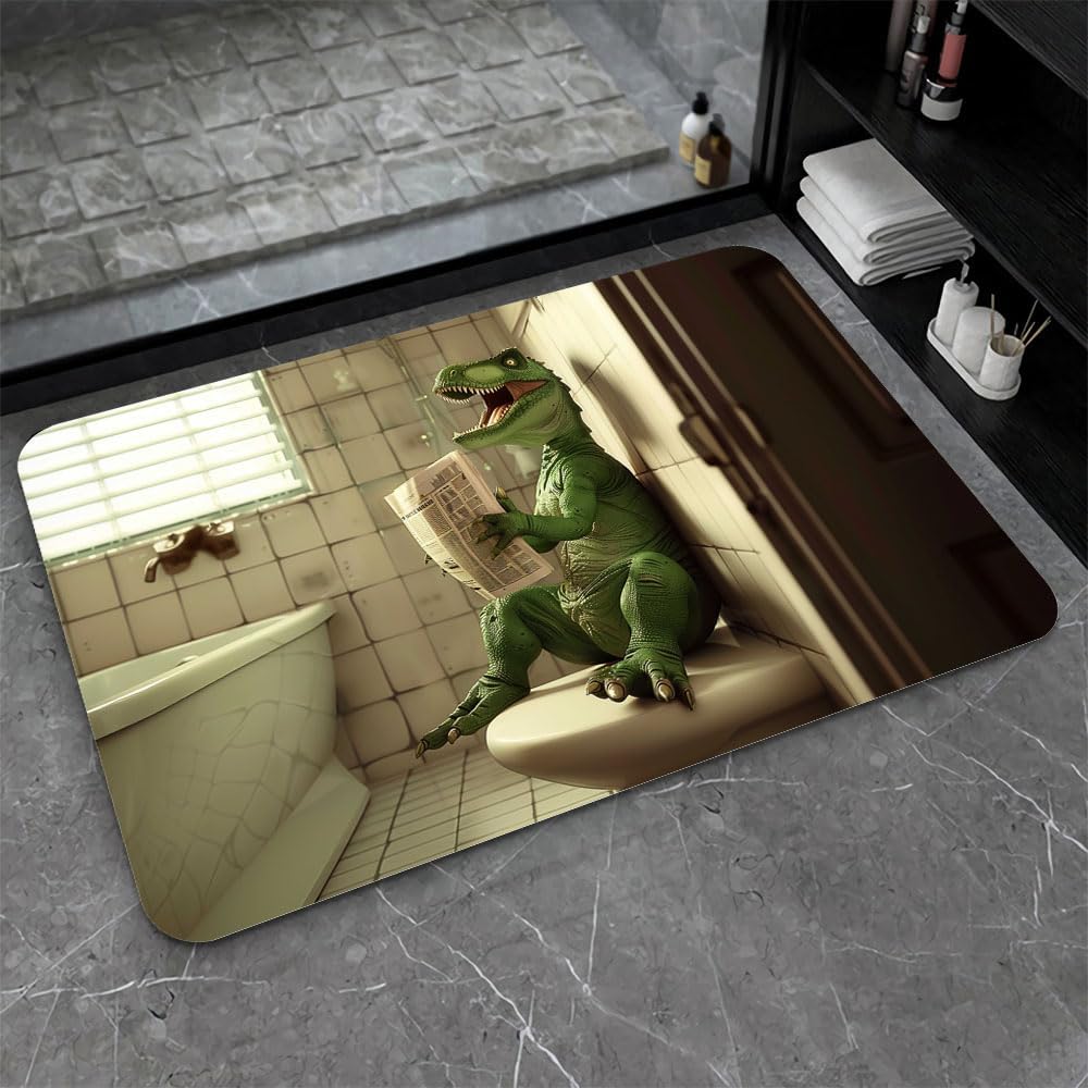Bath Mat-Bathroom Rug，Green Dinosaur-Absorbent Non Slip Quick Dry Stain Resistant Easy to Clean Care Shower Rug for Bathtub Shower Room 17×27.5Inch (43 * 70cm)