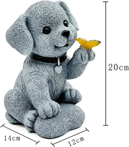 Solar Dog Outdoor Statues Garden Decor with Butterfly LED Lights Dog Statues for Patio Balcony Yard Lawn Ornament, Birthday Gardening Gifts for Mom Grandma Women