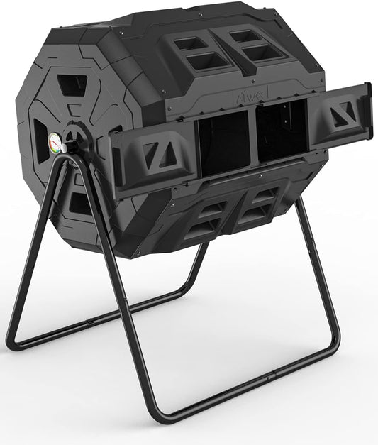 2021 Upgraded Tumbling Composter with Compost Thermometer - Dual Chamber Garden Compost Bin(43 Gal