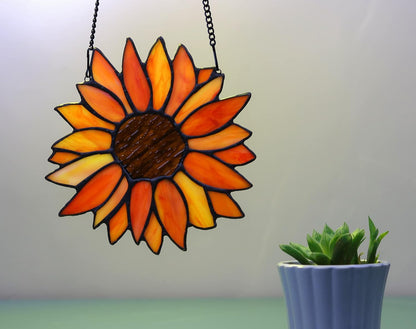 Sun Flower Suncatcher Stained Glass Window Hangings, Sunflower Decor Wall Art for Kitchen Livingroom Office,Sunflower Gift for Mom Women Aunt Sister Friends