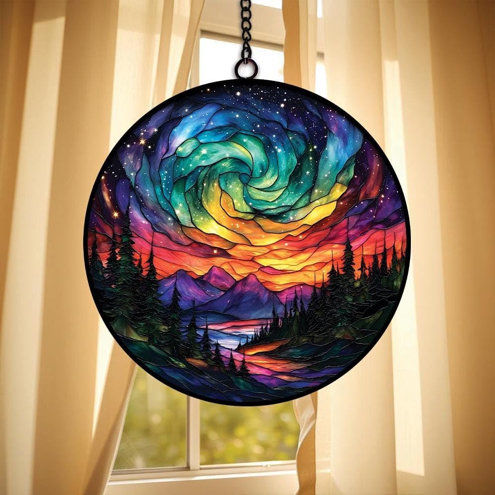 Northern Lights Aurora Acrylic Suncatcher Window Hanging Forest Aurora Decor Nature Lovers Gift