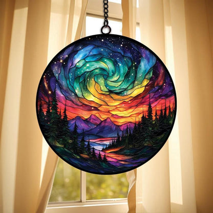 Northern Lights Aurora Acrylic Suncatcher Window Hanging Forest Aurora Decor Nature Lovers Gift