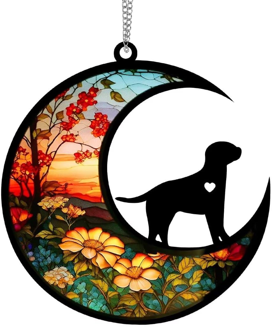 Dog Memorial Suncatcher, Pet Sympathy Gifts, Memorial Gifts for Loss of Dog, Adult Breed Puppy Pass Away Gift with Writing Name Date for Pet Lovers (Labrador Retriever, 8“)