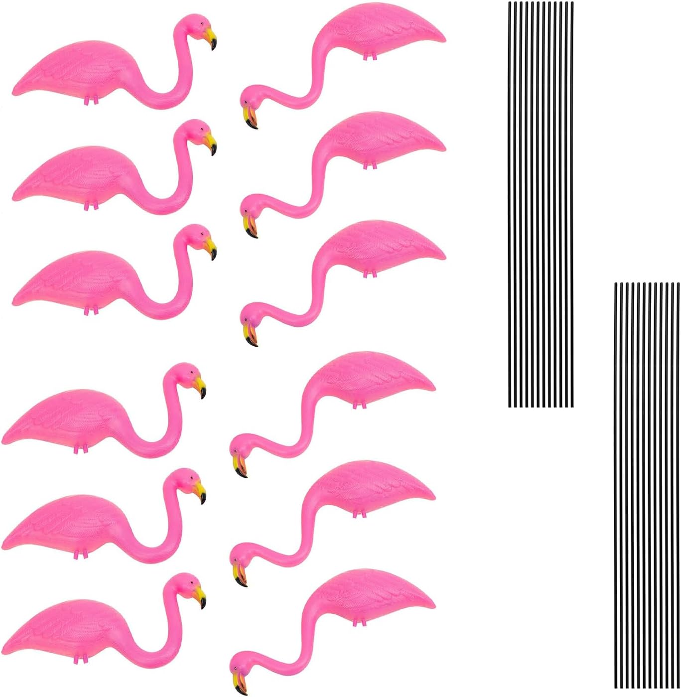 GiftExpress 12 Pack Pink Flamingos Yard Decorations - Small 14" Tall Plastic Flamingo Statue w/Metal Stakes - Lawn Ornaments & Garden Decor for Outdoor Parties