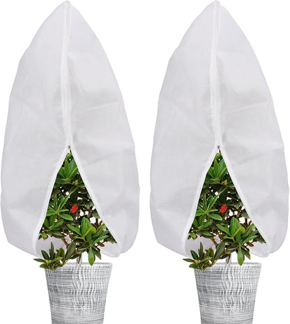 Abimars Plant Covers Freeze Protection Jacket 1.77 oz/yd², 4ft x 5ft Reusable Winter Plant Covers with Drawstring & Zipper, 2 Pack Light, Porous Fabric for Plant Breathing