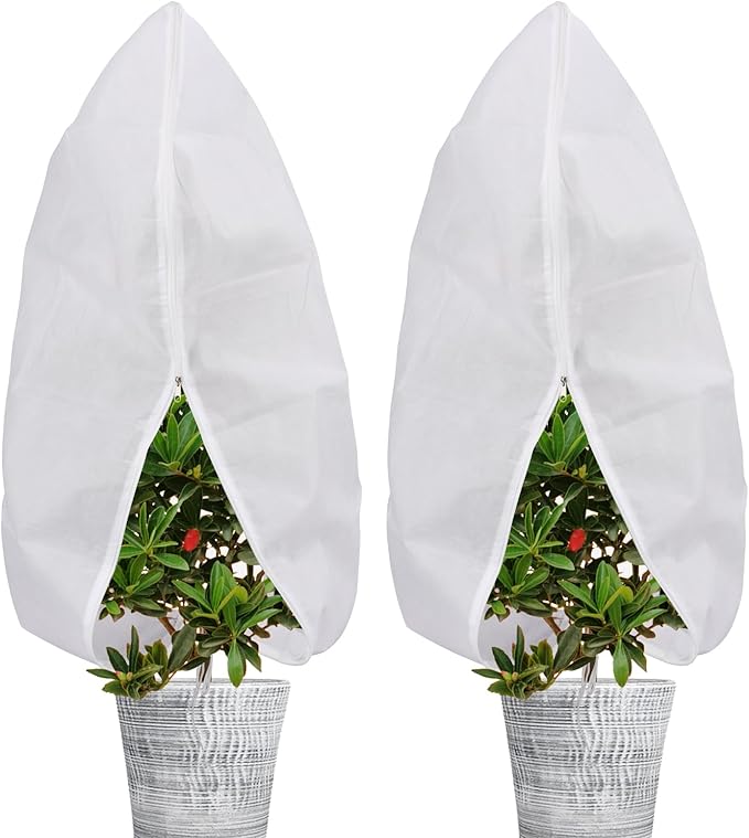 Abimars Plant Covers Freeze Protection Jacket 1.77 oz/yd², 2.6ft x 4ft Reusable Winter Plant Covers with Drawstring & Zipper, 2 Pack Light, Porous Fabric for Plant Breathing