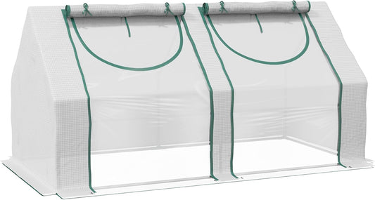 Outsunny 6' x 3' x 3' Portable Greenhouse, Garden Green House with 2 PE/Plastic Covers, Steel Frame and 2 Roll Up Windows, Clear