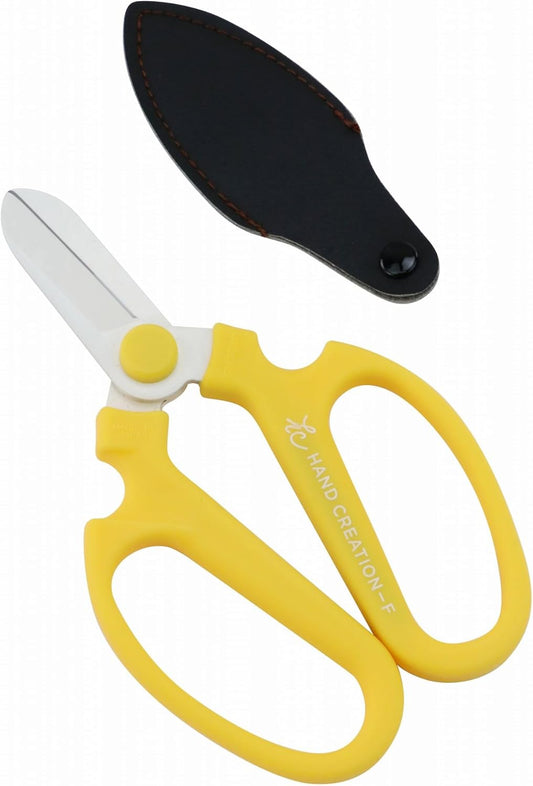Japanese Florist Scissors – Professional Ultra Sharp Flower Shears Made in JAPAN for Ikebana Floral Design & Gardening SAKAGEN HAND CREATION F-170 (Yellow)