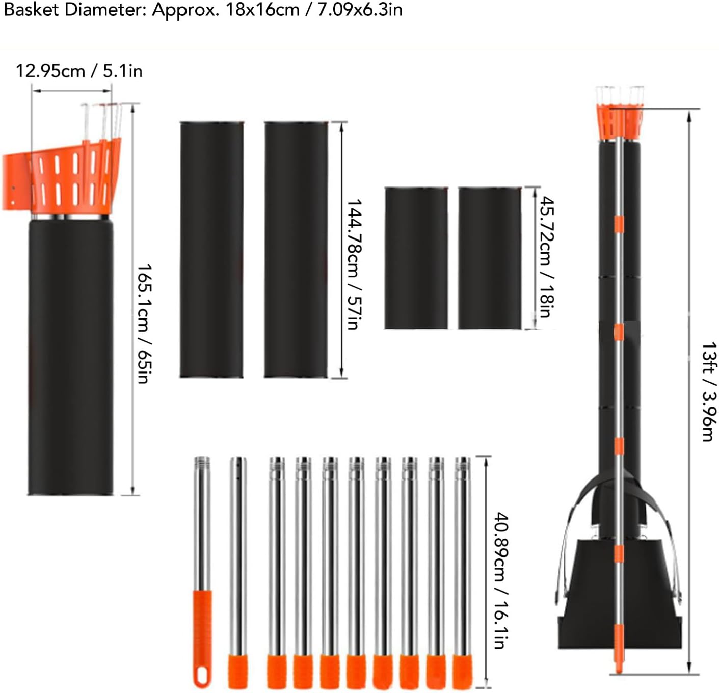 lyrlody Fruit Picker Pole Tool with Basket Telescoping Long Handle, 13FT Adjustable Orange Picker Pole Tool with Basket for Avocado Acorn Lemon Pear Mango Tree Picker