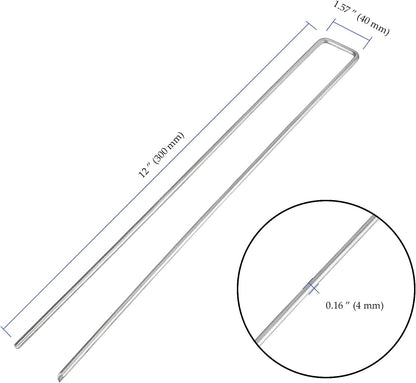 50 PCS 12 Inch 8 Gauge Garden Landscape Staples, Galvanized U-Shaped Landscape Pins, Garden Securing Stakes for Anchoring Landscape Fabric Irrigation Tubing Dog Fencing Weed Barrier Fabric