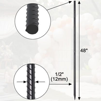 Steel Rebar Stakes 48 lnch 8 Pack Ground Stakes Heavy Duty 1/2 Inch Diameter Landscpe Timber Spikes Straight Metal Stakes with Chisel Point for Garden Camping Plant Support, Black