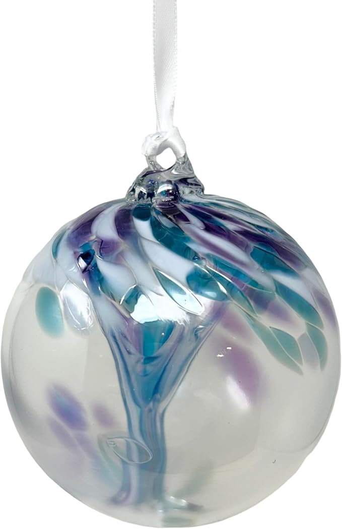 Violet Tree of Life Glass Globe - Small 3.5 inch Hand Blown Handmade Hanging Garden Gazing Ball Indoor Outdoor Home Décor