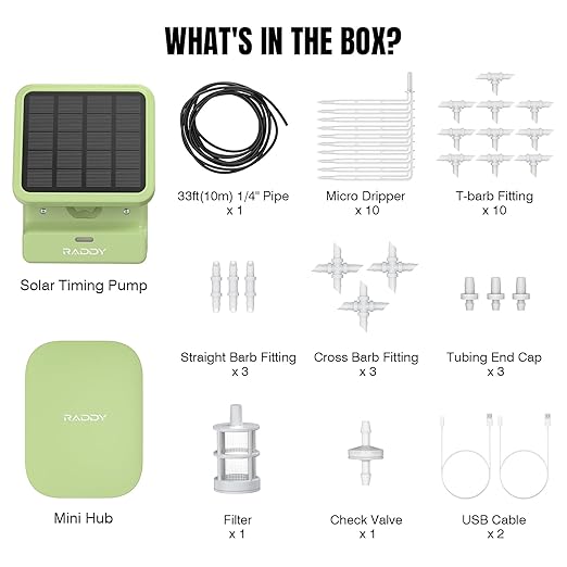 Raddy WS-2 Wi-Fi Automatic Watering System, Solar Drip Irrigation System, APP Control with Flexible Mini Hub, Water Shortage Alert, 2600mAh Built-in Battery, Easy DIY for Potted Plants, Balcony
