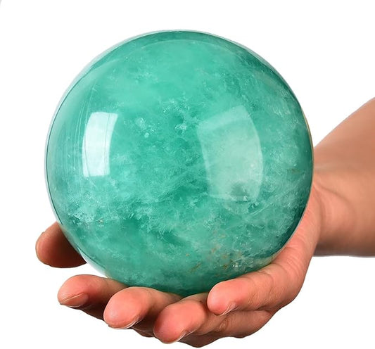 Large Green Fluorite Crystal Ball with Stand Natural Crystals Sphere Gemstone Ball Meditation Witchcraft Home Decor 100-110mm/3.9-4.3"