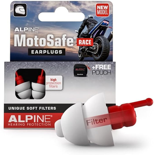Alpine MotoSafe Race - Motorcycle Ear Plugs for Wind Noise Reduction - 20dB - Motorcycle Hearing