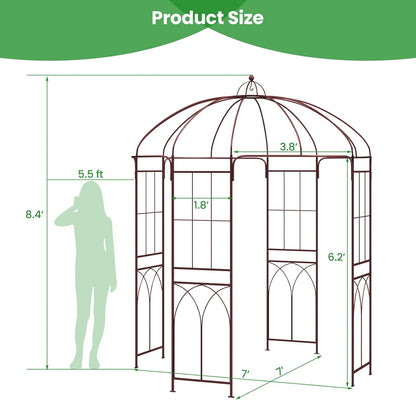 LDAILY Garden Arches Arbors Birdcage Shape, 8.4' H x 7' W Metal Pergola Pavilion with 16 Ground Stakes, French Arch Trellis for Wedding, Party & Outdoor Gardens Supports for Climbing Plants, Brown