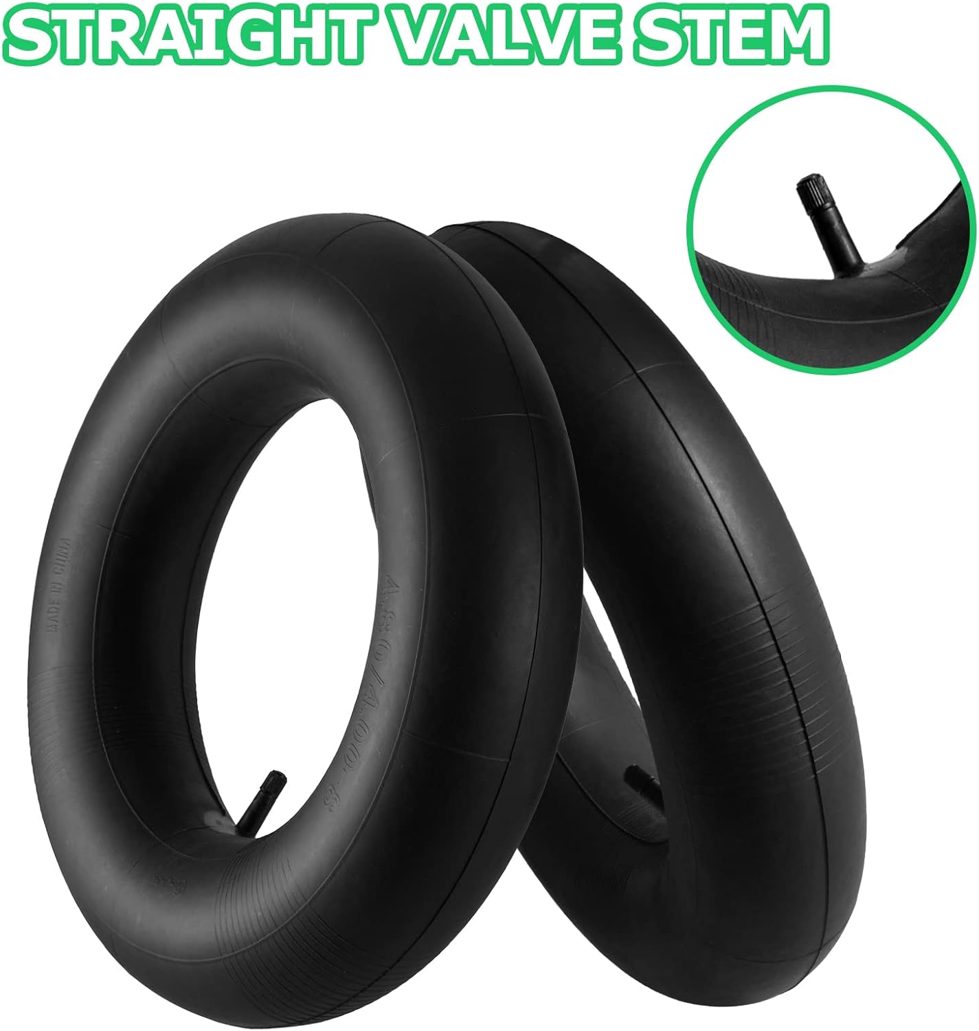 4.80/4.00-8" Inner Tube with Straight Valve Stem (2-Pack) - Heavy Duty Replacement Tire Tubes for Wheelbarrows, Mowers, Hand Trucks, Dollies