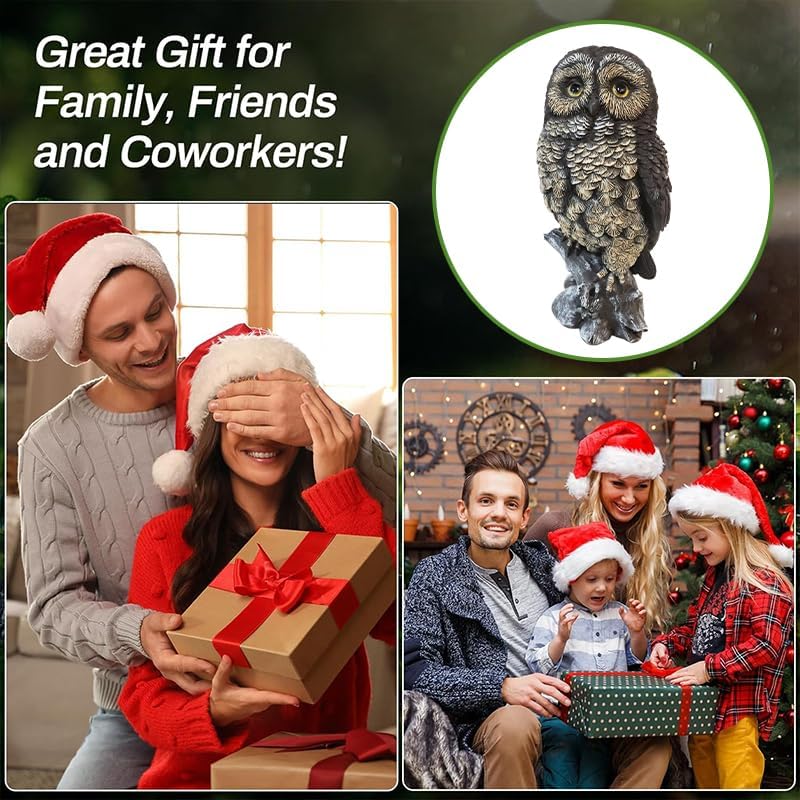 Solar Owl Garden Statues Outdoor Decor Resin with Solar Lights Sculpture for Porch Patio Lawn Yard Decorations Christmas Housewarming Gifts for Women Mom