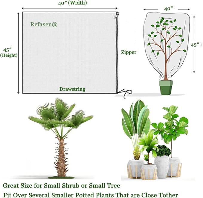 Plant Covers Freeze Protection,3 Packs 45”H X40”W Frost Blankets for Outdoor Plants Frost Cloth with Zipper Drawstring-Protect Trees from Cold Frost Pest