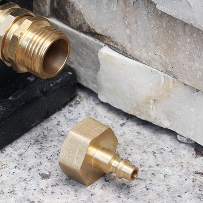 RV 1/4" Quick Connector to 3/4" GHT Garden Hose Adapter - Brass (Male + Female), Winter Freeze Protection & Water Drain for Camping RV, Boat, Hose Blow-Out Plugs