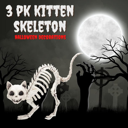 SCS Direct Kitten Skeleton Halloween Decoration (3 Pack)-7.5" Long-Weather Resistant - Upgrade Your Fall Graveyard Haunted House Party Props, Trick-or-Treat Decor, School Classroom