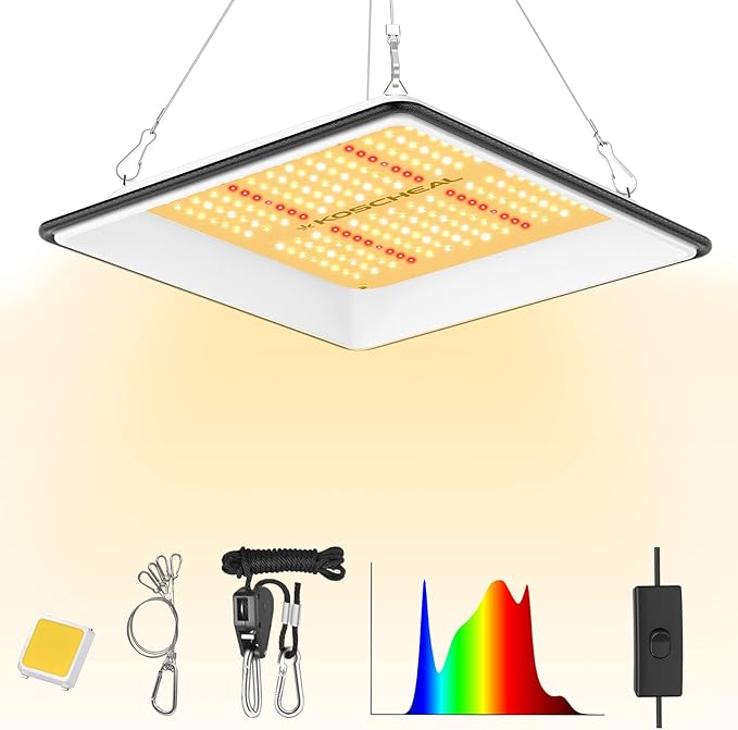 KOSCHEAL KT600 LED Grow Light Use with LM301B LEDs Sunlike Full Spectrum Grow Lights for Seedlings Indoor Plants Veg and Bloom Growing Lamps for 2x2ft Coverage Output 65W±5%