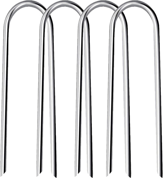 Heavy Duty Trampoline Stakes Anchors High Wind Stakes U- Shaped Sharp Ends Ground Anchor Galvanized Steel 11.8inch for Soccer, Tents and Garden Decorations