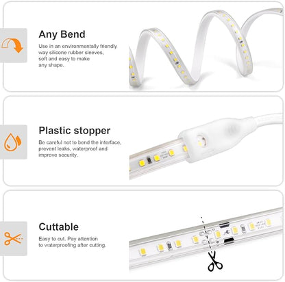 AIMENGTE LED Strip Lights Outdoor Waterproof, 600 LEDs, 6500K Cool White, 16.4ft LED Rope Lights for Bedroom, Kitchen, Garden, Patio, Indoor Christmas Decoration, AC 110V