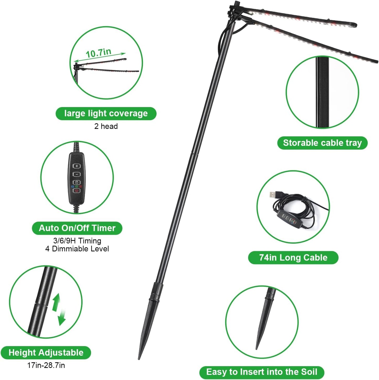 Plant Grow Lights for Indoor Plants Full Spectrum with 3/6/9H Timer & Dimming, Slim Plant Lights for Indoor Growing with 6000K White Red LEDs for Various Plants