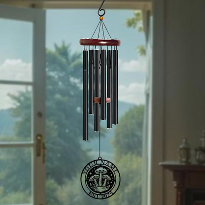Personalized Customize Name Fantasy Mushroom Wonderland Wind Chime, Metal Iron 37 Inch Outdoor Memorial Gift for Garden Yard Patio Home Decor, Black (Style G)