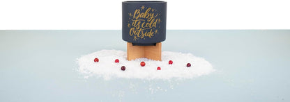 Ceramic Holiday Planter Pot with Wood Stand, Baby It's Cold Outside Design, Navy Blue & Gold, Holds 4" House Plant or Succulent, Festive Winter Christmas Home Decor