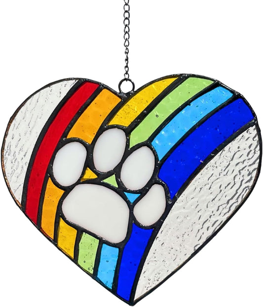 LASTINGTAILS Stained Glass Rainbow Bridge Dog Memorial Gifts for Loss of Dog, Heart Paw Print