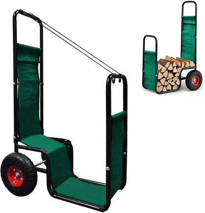 Firewood Cart: 44 X 27 X 20 in Heavy Duty 220 lbs Load Capacity Waterproof Easy Assembly Rack for Indoor Garden Backyard Fireplace Men Women Use with Pneumatic Rubber Wheels