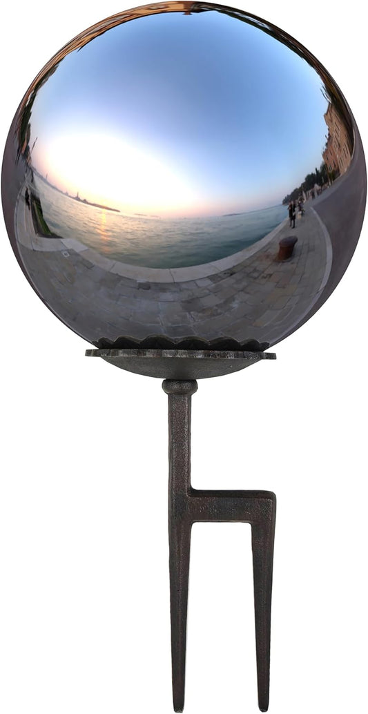 Lulu Decor, Silver Stainless Steel Gazing Mirror Ball Size 12 with cast Iron Screw Stand (for Windy Area)