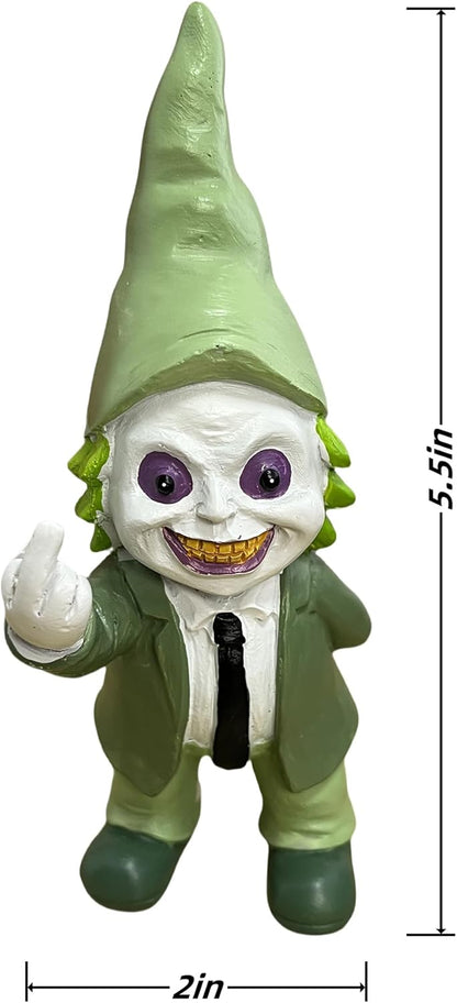 Halloween Decor Funny Garden Gnomes, Middle Finger Gifts Statue Horror Movie Gnome Creepy Outdoor Decor for Haunted House Lawn Table Decoration (5.5in, Green)