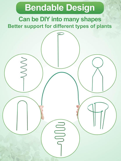 32ft Bendable & Cuttable Plant Stakes, Green Orchid Flower Stem Support Sticks with 800 Ties for Monsteras Money Trees Indoor Potted Plants Beans