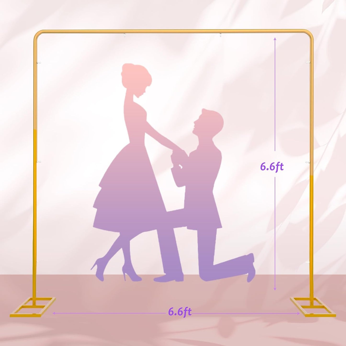 Wedding Square Backdrop Stand,Wedding Arches for Ceremony Square Metal Balloon Arch Stand Garden Arbor Frame for Wedding Birthday Party Baby Background Decoration,6.6FTx6.6FT Gold
